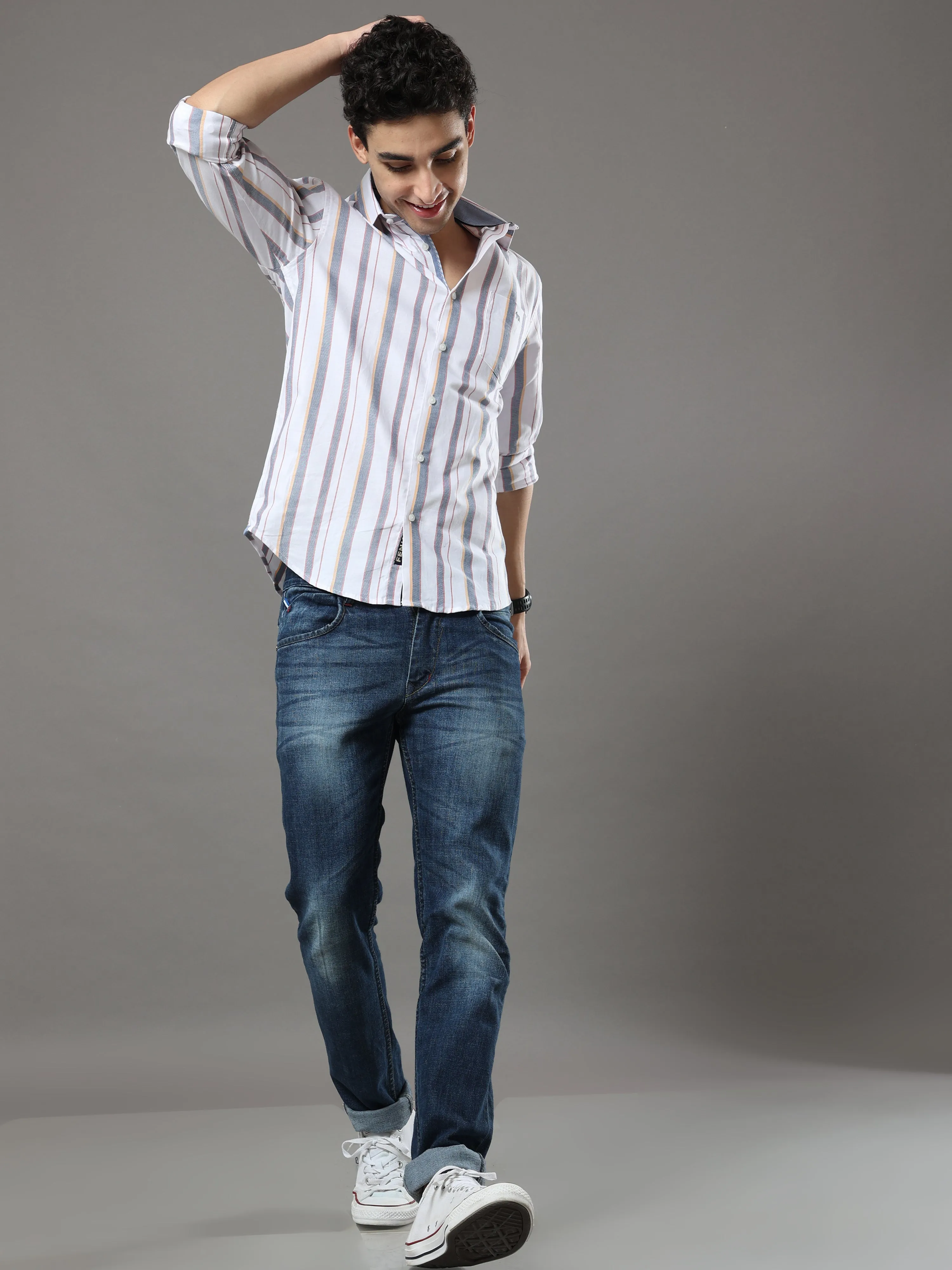 White And Grey Stripes Shirt