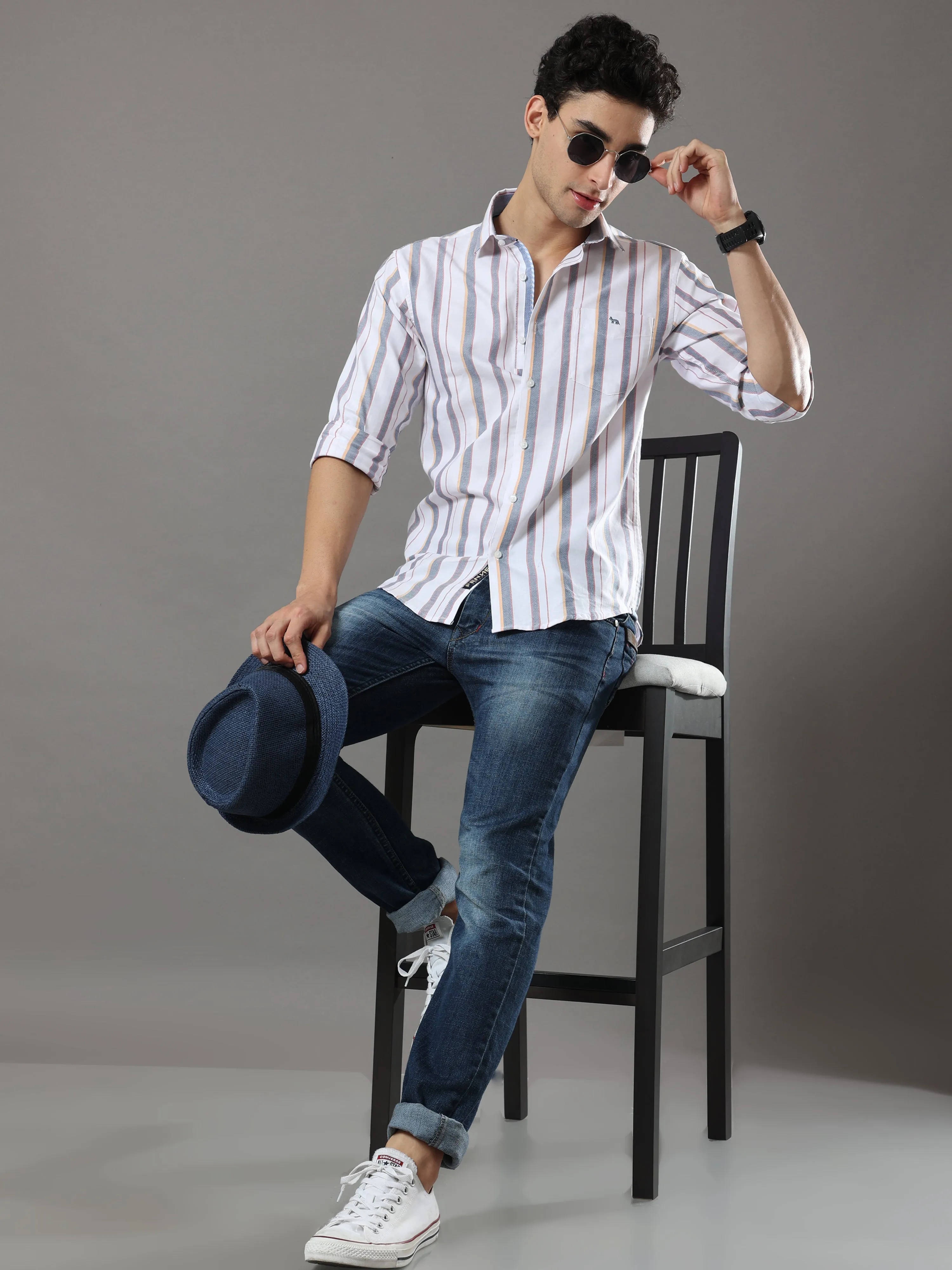 White And Grey Stripes Shirt