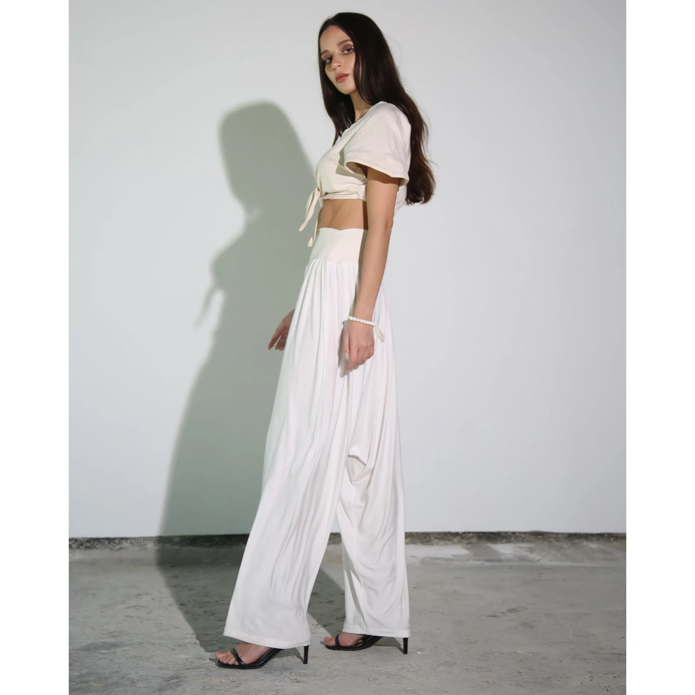 White Modal Soft Jersey Crop Front Tie Tee