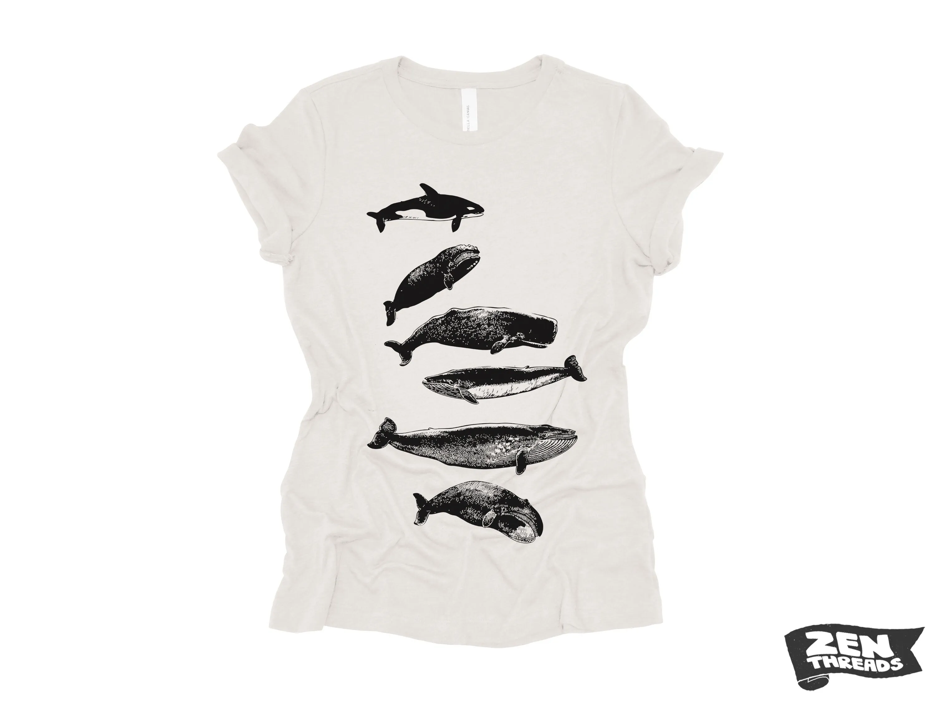 Womens WHALES t shirt Custom Printed eco soft printed ladies relaxed crew neck tee orca beach whale watching ocean print boyfriend ladies