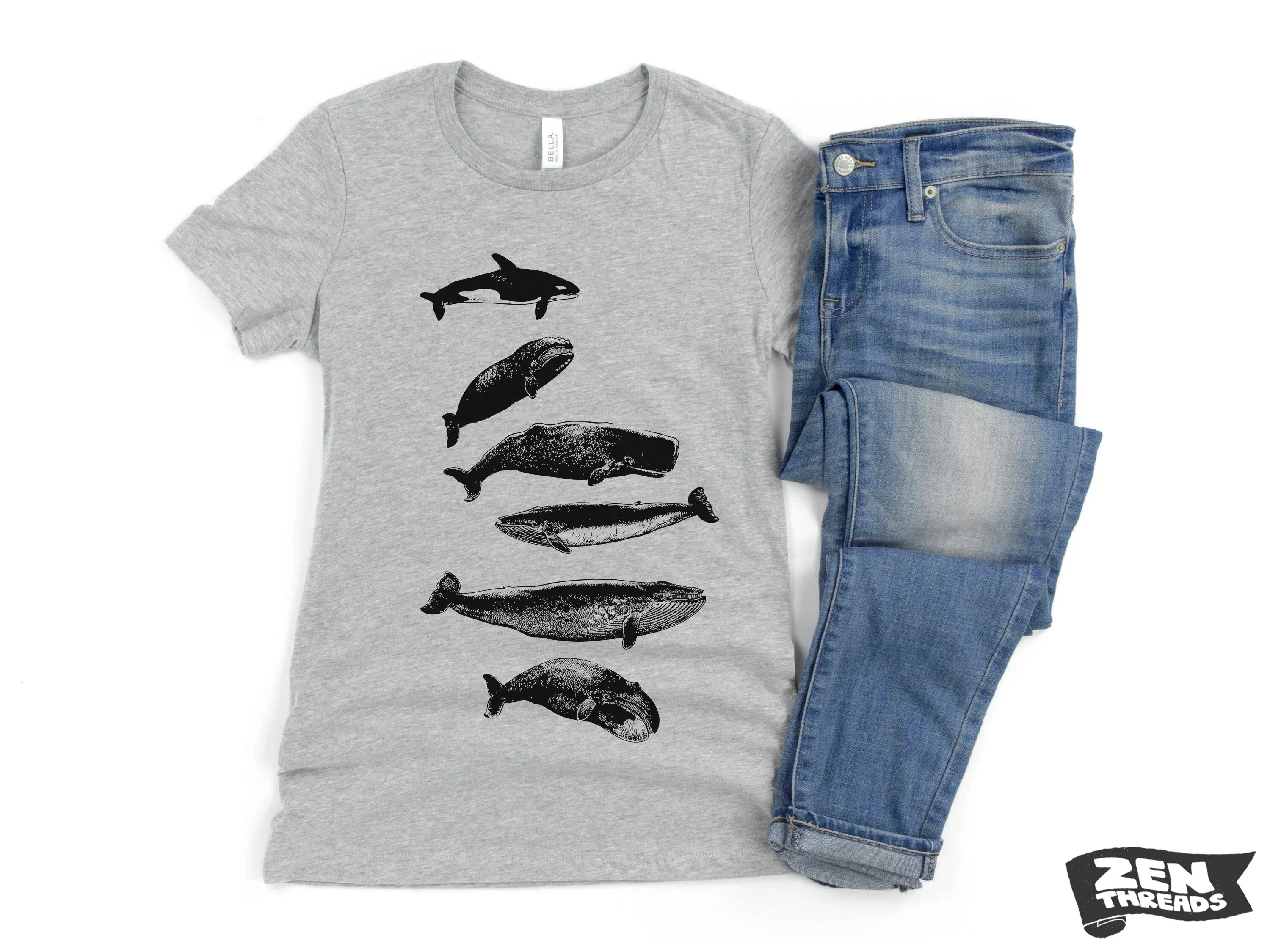 Womens WHALES t shirt Custom Printed eco soft printed ladies relaxed crew neck tee orca beach whale watching ocean print boyfriend ladies